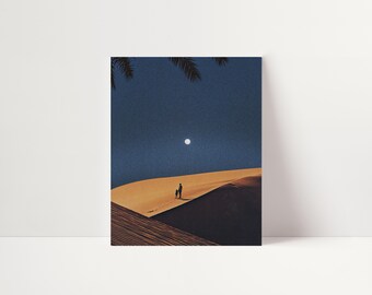 Mystic Night Blue Surreal Collage Print – Dark Dreamy Wall Art for Bedroom or Gallery #030