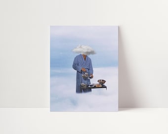 Surreal Collage Print: Blue Sky Dreamscape - Mixed Media Wall Art #041