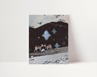 Deer Love Collage Print - Whimsical Winter Wall Art #61