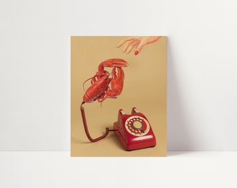 Lobster Vintage Surreal Art Print – Dreamy Collage Wall Art for Home & Kitchen #023