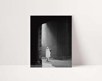 Funny Ghost Architecture Collage Print – Black & White Quirky Wall Art, Eclectic Home Decor #032