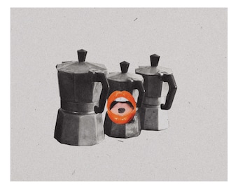 But First Coffee - Surreal collage art print