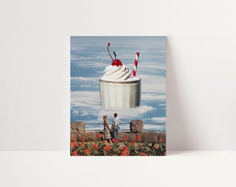 Vintage Home Decor - Surreal Milkshake Print: Retro Kitchen Art - Baby Blue and Red #056