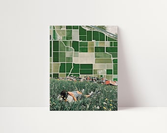 Rural Decoration - Farmhouse Wall Decor - Surreal Collage Art Print - Vintage Style Green Tone  #018