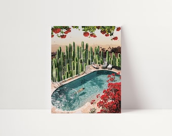 Desert Boho Pool Surreal Art Print – Dreamy and Colorful Vintage Wall Decor for Home or Gallery Mother’s Day Gif  #059