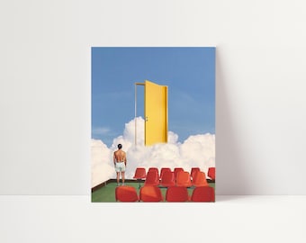Surrealist Door to Sky Art Print, Dreamscape Collage, Conceptual Wall Decor #64