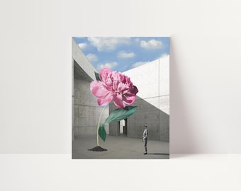 Pink Peony in Concrete Brutalist Architecture Surreal Art Mother’s Day Gift, Gift for Mom #012