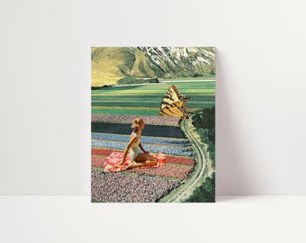 Surreal Butterfly & Woman Art Print - Colorful Collage Home Decor gift for mom #037