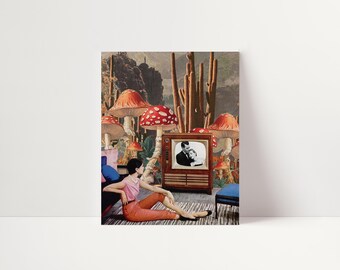 Vintage Home Decor - Autumn Inspired Art Print Decoration - Surreal Mushroom Collage #055
