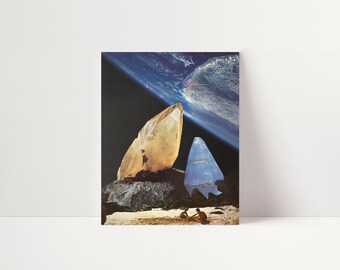 Surreal Retro Futuristic Collage Art Print for Space Lovers Holiday Prints Beach Art #047
