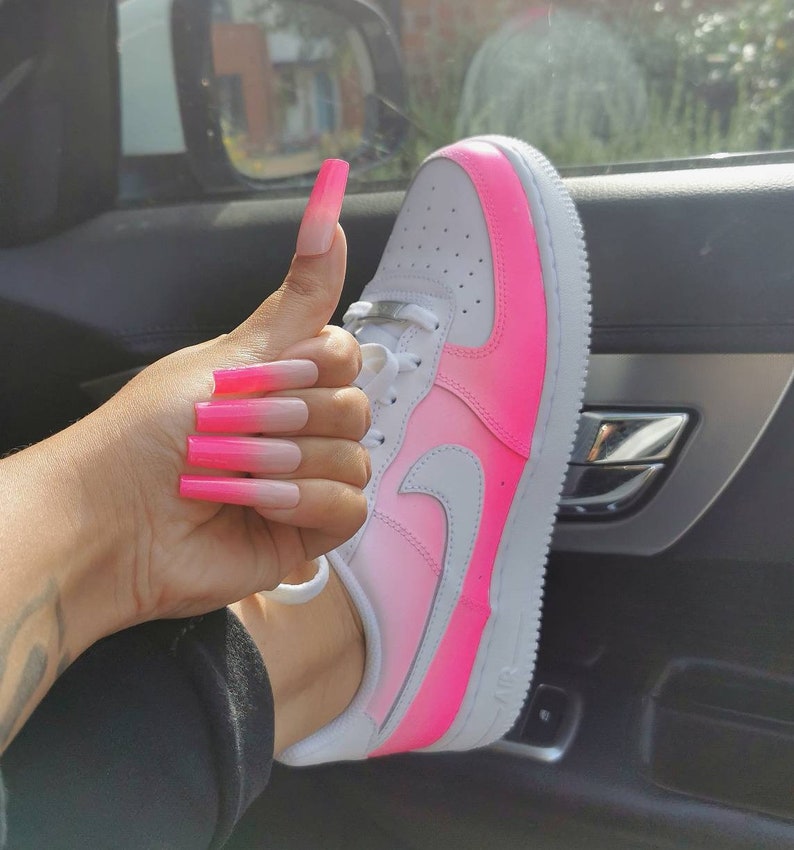 Ombre pink customs with matching press ons custom air force 1s 