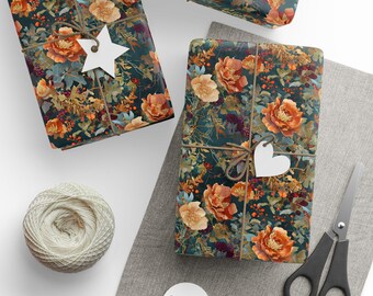 Art Nouveau Floral Gift Wrap: Autumn Hues, Eco-Friendly