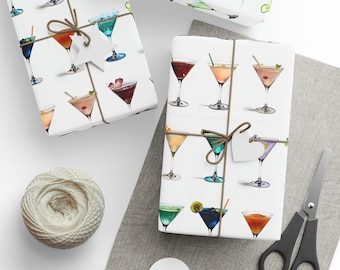 Colorful Martini Wrapping Paper: Eco-Friendly Gift Wrap Rolls