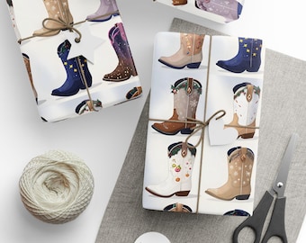 Wrapping Paper, Stylish Cowboy Boots Gift Wrap, Holiday Design Packaging, Christmas Gift Wrap, Cowboy Boot Wrapping Paper, Western Theme
