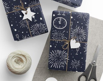 Gift Wrap Papers - New Year's Eve Celebration Pattern With Fireworks And Champagne, Holiday Gift Wrap, Wrapping Paper, Party Supplies,