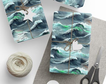 Ocean Waves Anime Wrapping Papers | Japanese-Inspired Gift Wrap Roll, Party Wrap Sheets