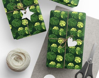 Tropical Botanical Pattern Featuring Stylized Monstera Leaves Wrapping Paper