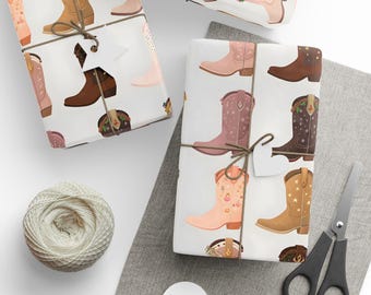 Cowboy Boots Christmas Wrapping Paper, Festive Holiday Designs