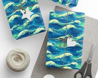 Ocean Waves Wrapping Paper: Vibrant Nautical Gift Wrap