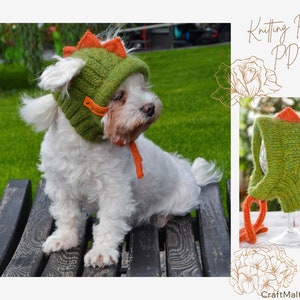 Knitting Pattern PDF: Dragon dog hood, Size XS for small dog. Language English image 1