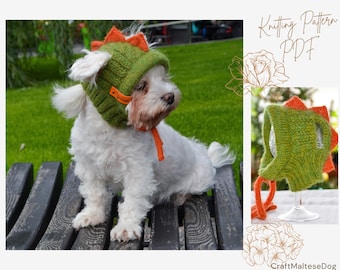 Knitting Pattern PDF: Dragon dog hood, Size - XS for small dog. Language - English