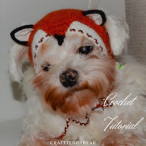 Crochet Pattern PDF: Fox dog hood, Size - XS for small dog. Language - English