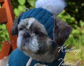 Knitting Pattern PDF: Dog hat, Size - XS for small dog. Language - English