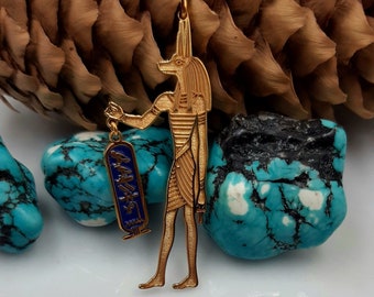 Collar personalizado de cartucho egipcio de plata de ley - Jeroglíficos de Anubis