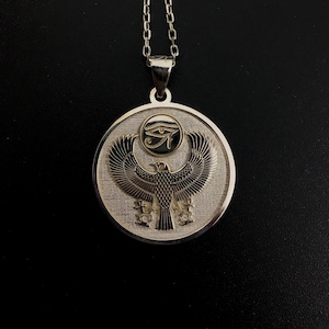 Horus The Falcon Necklace | Egyptian God Round | Ancient Egypt Jewelry | Mythologic Accessory | 925 Sterling Silver, Father&#39;s Day