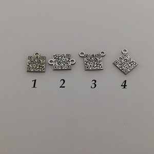 QR Code Logo Charm Link Tag for Your Brand Two Side Engrave Charm with Hoops