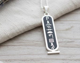 Custom Hieroglyph Cartouche Necklace, 925 Sterling Silver, Personalized Egyptian Jewelry