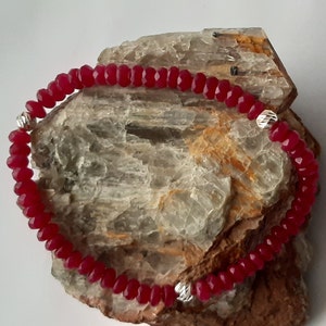 Red Ruby Gemstone Bead Bracelet: Sterling Silver Accents, Boho Stone Jewelry
