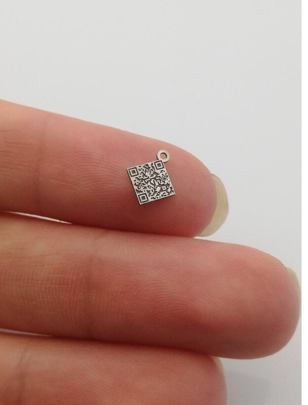 Engraved QR Code Logo Charm Tag: Silver or Gold With Hoops - Etsy
