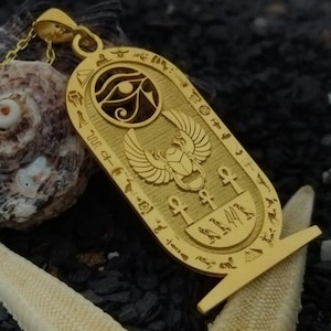 Personalized Sterling Silver Eye of Ra Cartouche Necklace - Egyptian Alphabet