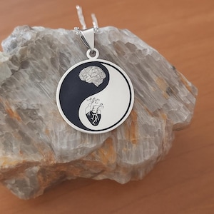 Personalized Yin Yang Necklace: Sterling Silver Heart & Brain Pendant