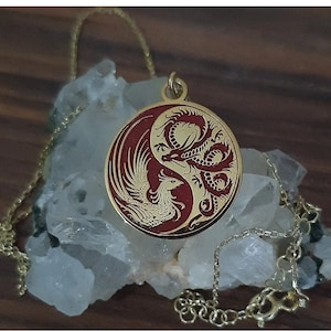 Yin Yang Necklace | Red Dragon and Phoenix Balance | Colorful Unisex Pendant | Ancient Chinese Acessory | 925 Sterling Silver