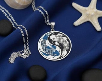 Collier Yin Yang Koi en argent sterling - Tui et esprit de la Lune