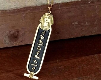 Collar con cartucho de jeroglíficos personalizado: joyería con nombre egipcio en plata de ley