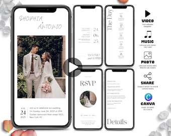 wedding video invitation Template, Animated Wedding Invitation with RSVP, electronic wedding invitation, Phone wedding invitation tamplate