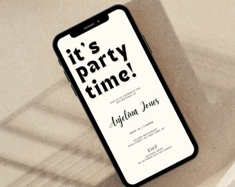 It's Party Time E-Invite, Electronic Invitation Template, Any Event Text Message Invitation, Modern Birthday Phone Invitation Template