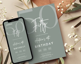 Fifty 50t birthday invitation, phone 50th invitation, Editable 50th invitation, Animated 50th birthday invitation, Digital 50th invitation