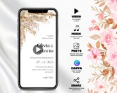 Pampas Grass Electronic invitation, Boho invite, Wedding Video Invite, Animated Wedding Invitation, Wedding phone invite, wedding invitation