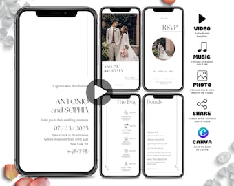 wedding  Digital Video Invitation, Animated Wedding Invitation, Electronic phone invite, electronic wedding invitation, wedding invite set