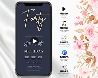 Convite de aniversário de 40 anos, convite de aniversário de 40 anos para celular, convite de aniversário de 40 anos editável, convite de aniversário de 40 anos animado, convite de aniversário de 40 anos digital