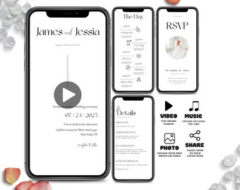 wedding minimalist Video Invitation, Animated Wedding Invitation, Electronic text invite, electronic wedding invitation, phone invitation