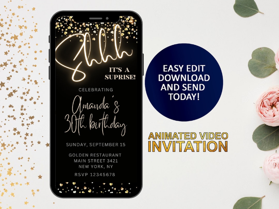 Shh It's a Surprise Text Invitation, Surprise Birthday Einvite, Navy