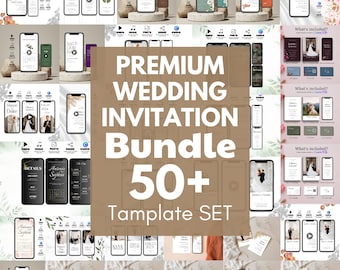 Hochzeitseinladungs-Bundle Vorlage SET, Hochzeitseinladungs-Video-Bundle, Minimalistisches großes Hochzeits-Bundle, Telefon-Hochzeitseinladungs-Bundle