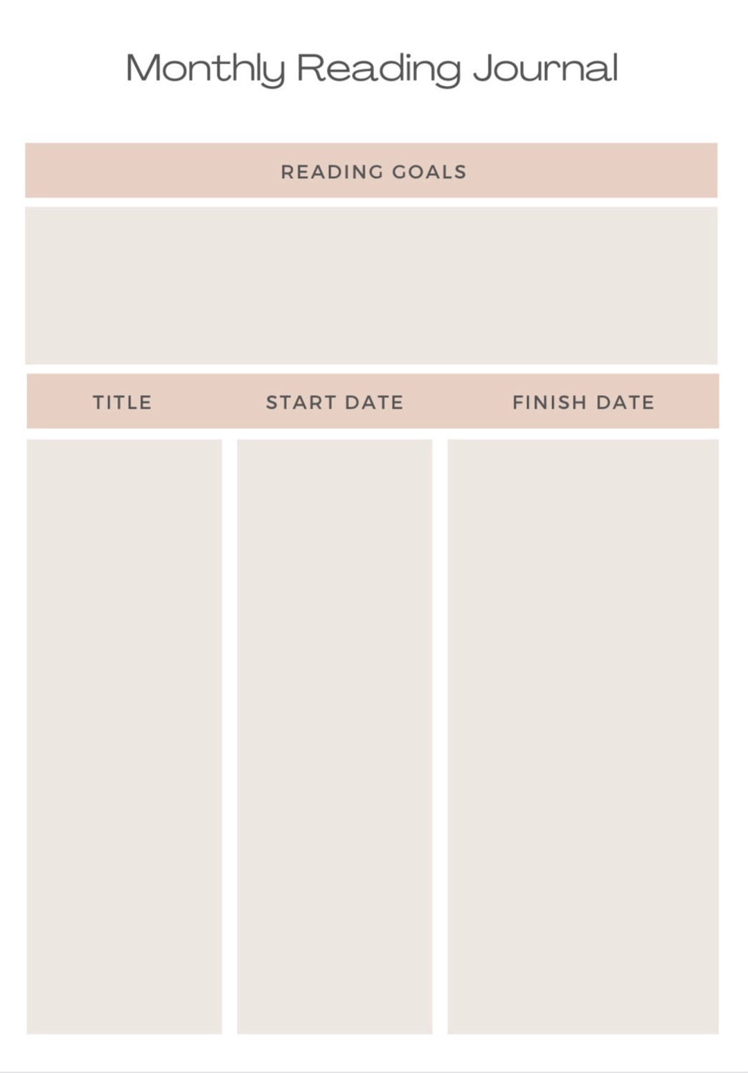 Monthly Reading Journal - Printable Journal - Cute Minimal Journal - Etsy