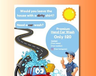 Car Wash Flyer - Car Wash Business - Responsible Kid Flyer - Custom and Personalize - Kids, Teens, DIY Car Wash, Car Detailing, Fun, Summer