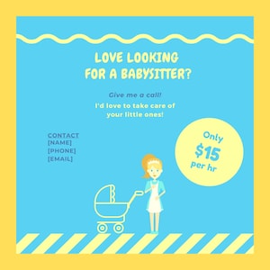 Oppas Business Flyer - Oppas Flyer - Digitale download - Aangepast en personaliseren - Oppasbedrijf, tieners, DIY Flyer, leuk